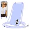 Jrkvniv Cover per iPhone 16 Plus con Cordino, Morbido TPU Silicone Case con Laccio Tracolla, Regolabile e Rimovibile, Antiurto AntiGraffio Case per iPhone 16 Plus, Viola