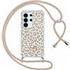 ZhuoFan Custodia con Cordino per Samsung Galaxy S26 Ultra, Trasparente Aesthetic Leopard Disegni Cover con Collana Morbido Telaio in Silicone TPU Rigido PC Bumper Antiurto Case con Laccio, 01