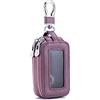PORRASSO Astuccio Portachiavi Vera Pelle Auto Del Sacchetto Portachiavi Doppia Cerniera Portatile Raccoglitore Chiave Car Key Case per Uomo Donna Viola