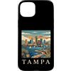 Tampa Travel Art Studio Custodia per iPhone 15 Plus Tampa Florida Retro Vintage Skyline Bay Waterfront Tramonto