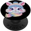 Whimsical Pastel Cold Weather Animal Gra Coniglietto sorridente invernale carino coniglio grafico rosa PopSockets PopGrip Adesivo