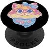 Kawaii Whimsical Pastel Feline Face Grap Simpatico ritratto gatto amante dei gatti grafica occhiali rosa fiocco blu PopSockets PopGrip Adesivo