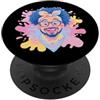 Kawaii Whimsical Pastel Face Graphics Bo Occhiali blu grafico del personaggio del ritratto di uomo barbuto sorridente PopSockets PopGrip Adesivo