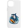 Ocean Fun Vibe Co Custodia per iPhone 14 Plus Cool Shark Surfing Wave - Vibrazioni estive sulla spiaggia
