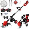 WingFly Decespugliatore a Batteria 21V con Ruota, Tagliaerba Elettrico con 2 Batterie 4,0Ah, 21000 giri/min, 4 Tipi di Lame Tagliaerba Elettrico, Decespugliatore Per Taglio Di Giardini, Prati