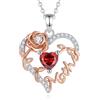 EUDORA Harmony Ball EUDORA Collana Harmony Ball Cuore Madre per Donna Argento Sterling S925, Rose con Cuore Granato Ciondolo Gioielli, Regali Festa della Mamma, 18+20