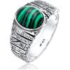 Kuzzoi 0607171522 - Anello da uomo con sigillo ovale, in argento Sterling 925 massiccio, larghezza: 10 mm, con pietra preziosa di malachite, anello in argento strutturato nero ossidato, misura: 60-66