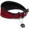 FAVPET Collare in Morbida Pelle per Levrieri con ID Tag QR e NUOVI Anelli a D in Metallo Rinforzato per Whippet Italian Greyhound Saluki Borzoi Lurcher Galgo Spagnolo, Collare per Cane (Rosso, M)