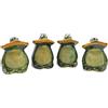 Dekohelden24 Set di 4 rane decorative, rane larghe, statuetta da giardino, rane per giardino, terrazza o stagno, statuette a rana in ceramica, sedute, smaltate in verde scuro, dimensioni: 4 x 4 x 6 cm.