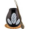 Gaucho - Buenos Aires - Gaucho Yerba Mate-Tee Kalebasse Set ● Tazza da tè HOJA Black 350 ml ● Tazza da tè in ceramica ● Cannuccia Bombilla in acciaio inox 19 cm ● Cannuccia per tè Yerba Mate ● Bicchiere in acciaio inox
