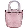Dekohelden24 Vaso per fiori, vaso decorativo, vaso per piante, vaso da tavolo, vaso di vetro, vaso per fiori come borsetta, vaso in vetro, in colore rosa con manico, dimensioni: 15 x 10 x 24 cm (lunghezza x