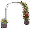 Relaxdays Arco per Rose con 2 vasi, HxLxP: 210 x 282 x 40 cm, Nero/Marrone | Acciaio, polyrattan, arco da giardino