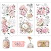 Joeyan 3 pezzi Adesivi a Fiori per Mobili e Artigianato, Trasferibili a Decalcomania Vintage Rosa con Scritte, DIY Stickers Decorativi per Cucina Lavabile, per Legno Ceramica Vetro e Plastica,15x30cm