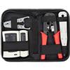 deleyCON Rete 4 pz. Set Attrezzi con Borsa Tester Cavi Pinze a Crimpare LSA Strumento di Installazione Pinze Spelafili IT Rete Computer LAN CAT Strumento RJ11 RJ12 RJ45