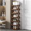 XZXWZX Scarpiera Pieghevole, Organizer Verticale per Scarpe in Bambù, Scaffale alto Multifunzionale e Stretto per Scarpe per Ingresso, Armadio, Angolo, Camera da Letto, Corridoio, Colore Marrone, 7 Ripiani