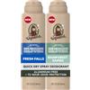 Dr. Squatch Deodorante spray per uomo - Quick Dry, No Stains - senza alluminio + dermatologicamente testato per tutti i tipi di pelle - Fresh Falls + Rainforest Rapids (4 oz, 2 pezzi)