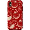 Botanical Pomegranate Berry Fruit Line A Custodia per iPhone X/XS Melograno Vintage Frutta Modello Botanico Disegnato A Mano