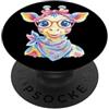 Kawaii Whimsical Pastel Safari Face Grap Cute Giraffe Ritratto Amante Animali Grafica Rosa Occhiali PopSockets PopGrip Adesivo