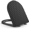 YEAUPE PRO Tavoletta WC Universali D Forma, Copriwater, Sedile WC Chiusura Ammortizzata con Sgancio Rapido a un Pulsante, Con Maniglia, Modello di installazione allegato, Nero, 43,5 * 36,2 CM