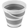 Massido Secchio pieghevole in silicone, portatile, con manico, coperchio, pieghevole, per la casa, per campeggio, pesca, 10 l, colore: bianco e grigio