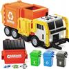 JOYIN Grande Camion Spazzatura da 40 cm, Giocattolo a Frizione con Luci e Suoni, con Pattumiera a Caricamento Frontale, 3 Bidoni Laterali con 30 Carte Pattumiera, Giocattoli per Bambini 3+(arancione)