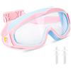Fonyet Occhiali da nuoto per bambini HD con tappi per le orecchie e fascia regolabile per bambini 3-15 anni, maschera subacquea grandangolare protezione UV (rosa)