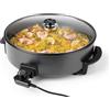 GOURMETmaxx Padella elettrica per pizza con termostato, coperchio in vetro e rivestimento antiaderente, padella multifunzione con diametro di 42 cm e 1500 Watt, ideale per feste