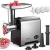 Yabano Tritacarne Elettrico 3 in 1, Macchina per Carne in Acciaio Inox con Accessorio per Salsicce, 3 Piastre di Macinatura, Accessorio per Kubbe e Tubo per Insaccare, per Casa e Cucina