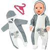 Aolso Vestiti per Bambole per New Born Baby Doll, Abiti per Bambolotti 35-45CM, Pagliaccetti Stampa con Cappello, con 1 Gruccia, Modello di Elefante Grigio e Bianco (Bambola non Inclusa)
