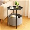 Pinkgarden Rinkgarden Tavolino laterale rotondo con cesto in tessuto, moderno e robusto, tavolino terminale in metallo per soggiorno, camera da letto, comodino, asilo nido, lavanderia o balcone (nero + grigio)