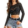 Avidlove Donna Crop Top Slim Fit Manica Lunga T Shirt Basic Top Casual Camicie Y2K Stretto Camicetta Abbigliamento Moda Estate Festa Club UK Bianco S