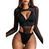 Avidlove Set di Bodysuit Sexy per Donne Rave Outfits con Fibbia Spalle Nude e Top Senza Pancia Nero L, Nero , L