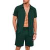 Bresdk Pigiama Uomo Estivo Corto con Camicia Abbottonata e Shorts Maniche Corte Abbigliamento da Notte in Cotone, Verde Scuro, M