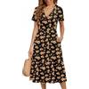 Zeagoo Vestito Donna Elegante Abito Estivo Casual Scollo a V Abiti Manica Corta Vita Alta Vestito Mare Floreale con Tasche Fiori Verdi S