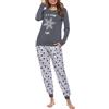 Bresdk Pigiama Stampato Donna Cotone Lungo Invernale Caldo Leggeri Pigiami Eleganti Manica Lunga Scollo Rotondo Due Pezzi Pajamas, A - Grigio, M