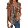 Zeagoo T-Shirt Donna Manica Corta Maglietta Estive Elegante Girocollo Top Casual Base Blusa Sciolto Pulsanti Stampa Fiori Bianco L