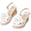 JOMIX Sandali Donna Zeppa con Fiore Decorativo Estive Eleganti Tacco Espadrillas Cinturini alla Caviglia con Fibbia Regolabile Comodi (WWS260401, Bianco, 41 EU)