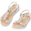 JOMIX Sandali Donna Estive Zeppa Strass Gioiello Bohemia Spiaggia Scarpe con Elastiche Cinghia Eleganti Moda Comodi Casual (WFF260353, Bianco, 37 EU)