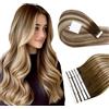RUNATURE Extension Capelli Veri Biadesivo Balayage Castano Ombre Biondo 30cm 30g 20pcs #3/8/22