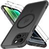 iVoler Cover Magnetica per iPhone 14 5G con 2 Pezzi Pellicola Vetro Temperato, [Compatibile con MagSafe] Custodia Traslucida Opaca Sottile Anti-Impronte MagSafe Case, Nero
