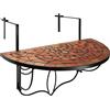 tectake® Tavolo da Balcone 75x65x62 cm, Tavolo da Esterno in Mosaico di Pietra, Ganci di metallo per appenderlo, Design Semicircolare, per Terrazzo e Balcone, Arredo Giardino e Casa - Terracotta