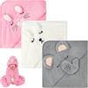 Aolso 3 Pz Asciugamano con cappuccio, 80 x 80 cm Asciugamani da Bagno per Bambini con Cappuccio, Morbidi e Assorbenti, per Neonati e Bambini 0-3 Anni -Bianco/Grigio/Rosa