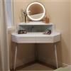 WOLTU Toeletta ad Angolo con Luce, Specchio Dimmerabile, Tavolo da Toilette, 2 Cassetti, 1 Ripiano con Divisorio in Vetro, Tavolino Salvaspazio, Gambe in Metallo, Bianco