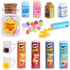 Aolso 30 Pezzi Cibo e Bevande in Miniatura per la Casa delle Bambole, Accessori Casa delle Bambole per Bambini, Mini Latti, Lecca-Lecca, Barattolo, Birre, Patatine