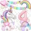 YeahBoom Decorazioni Palloncini Compleanno Unicorno 4 Anni Festa Compleanno Ragazze 3D Con Enorme Palloncino Macaron Lattice