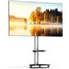 XTRARM Proton 300 Supporto TV mobile con ripiano, prese di corrente, porte USB, altezza 191 cm, formato verticale orizzontale 32-75 pollici, 40 kg alluminio nero