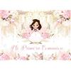 CORFOTO 2.1x1.5m Mi Primera Fondale Comunione Ragazza Prima Comunione Fondali God Bless Fondale Boho Fiore Rosa per Ragazza Sfondo Battesimo Decorazione Festa Banner Forniture
