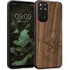kwmobile Custodia Compatibile con Xiaomi Redmi Note 11 / Note 11S Cover - Back Case in Legno con Bumper in Silicone TPU - Bussola vintage marrone scuro
