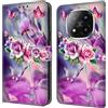 CLM-Tech Cover compatibile con Xiaomi Redmi Note 14 Pro Plus/Pro+ 5G - Custodia a Portafoglio con Supporto e Scomparti per Carte di Credito - Fiore viola