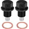 A ABSOPRO Tappo Scarico Olio Motore Nero 2 Pz Alluminio Lega M12x1.25 | M12x1.25, 2 Guarnizioni Incluse, Per Cambio Olio, 28.9x26.9mm